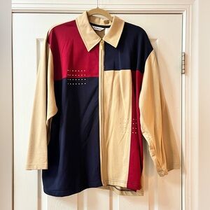 Vintage Blast 90s Y2K Plus 2X Color Block Black Retro Streetwear Full Zip Jacket